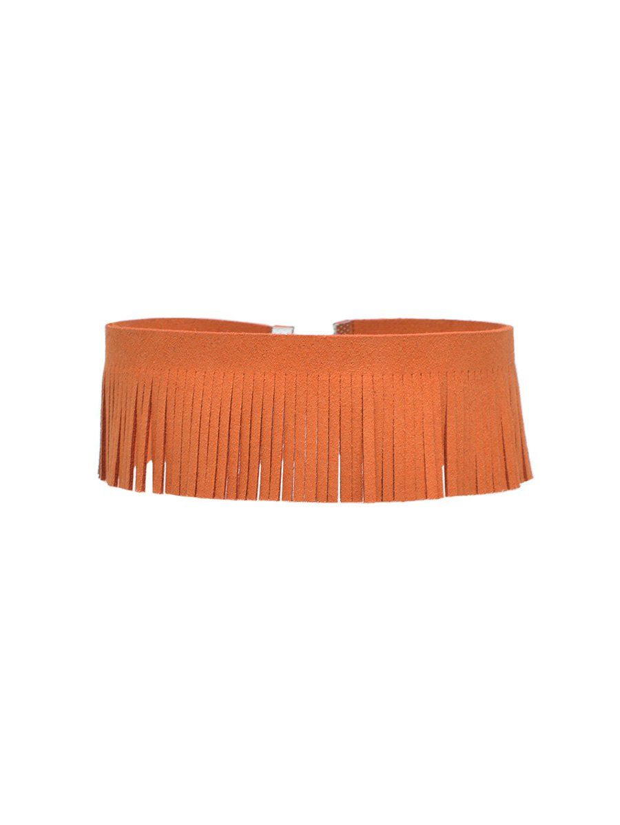 

Faux Leather Velvet Tassel Choker Necklace, Jacinth