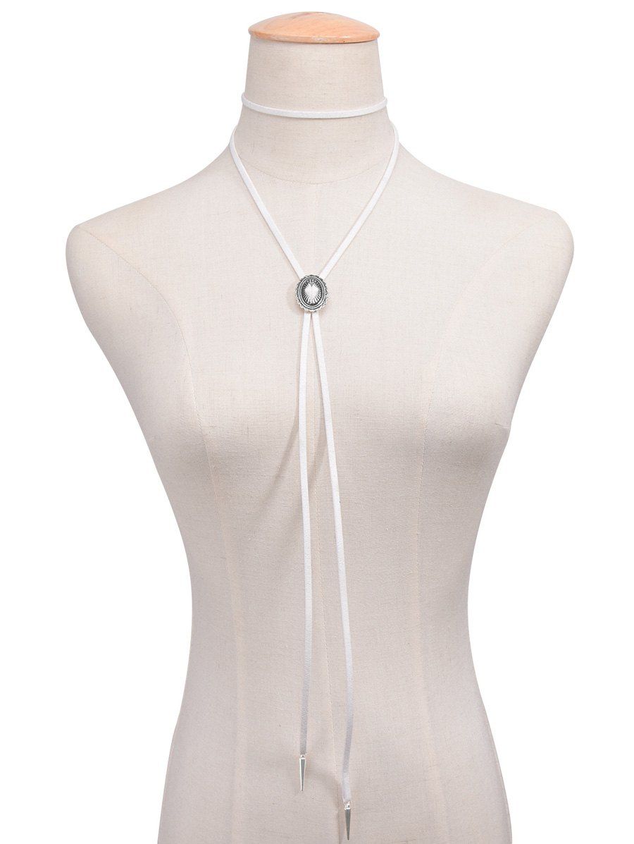 

Alloy Engraved Geometric Bolo Tie Necklace, White