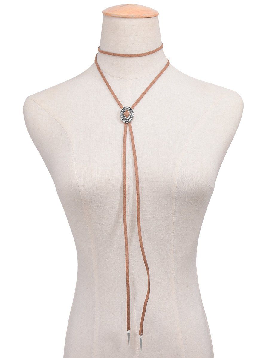 

Alloy Engraved Geometric Bolo Tie Necklace, Brown