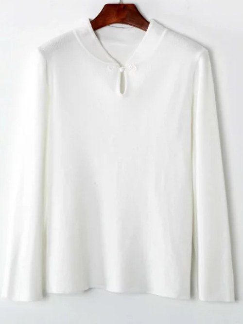 Bouton chinois Aménagée pull en tricot - Blanc ONE SIZE