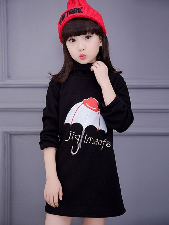 Mini robe t-shirt ordinaire imprimé de parapluie filles - Noir 160