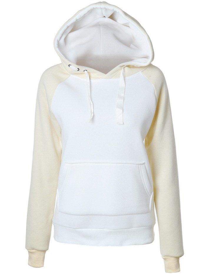

Raglan Sleeve Patchwork Hoodie, Beige