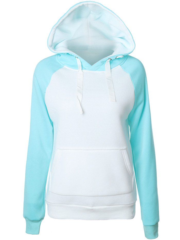 

Raglan Sleeve Patchwork Hoodie, Lake blue