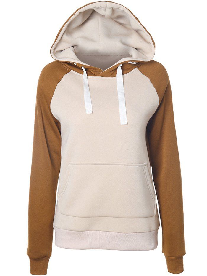 

Raglan Sleeve Patchwork Hoodie, Camel