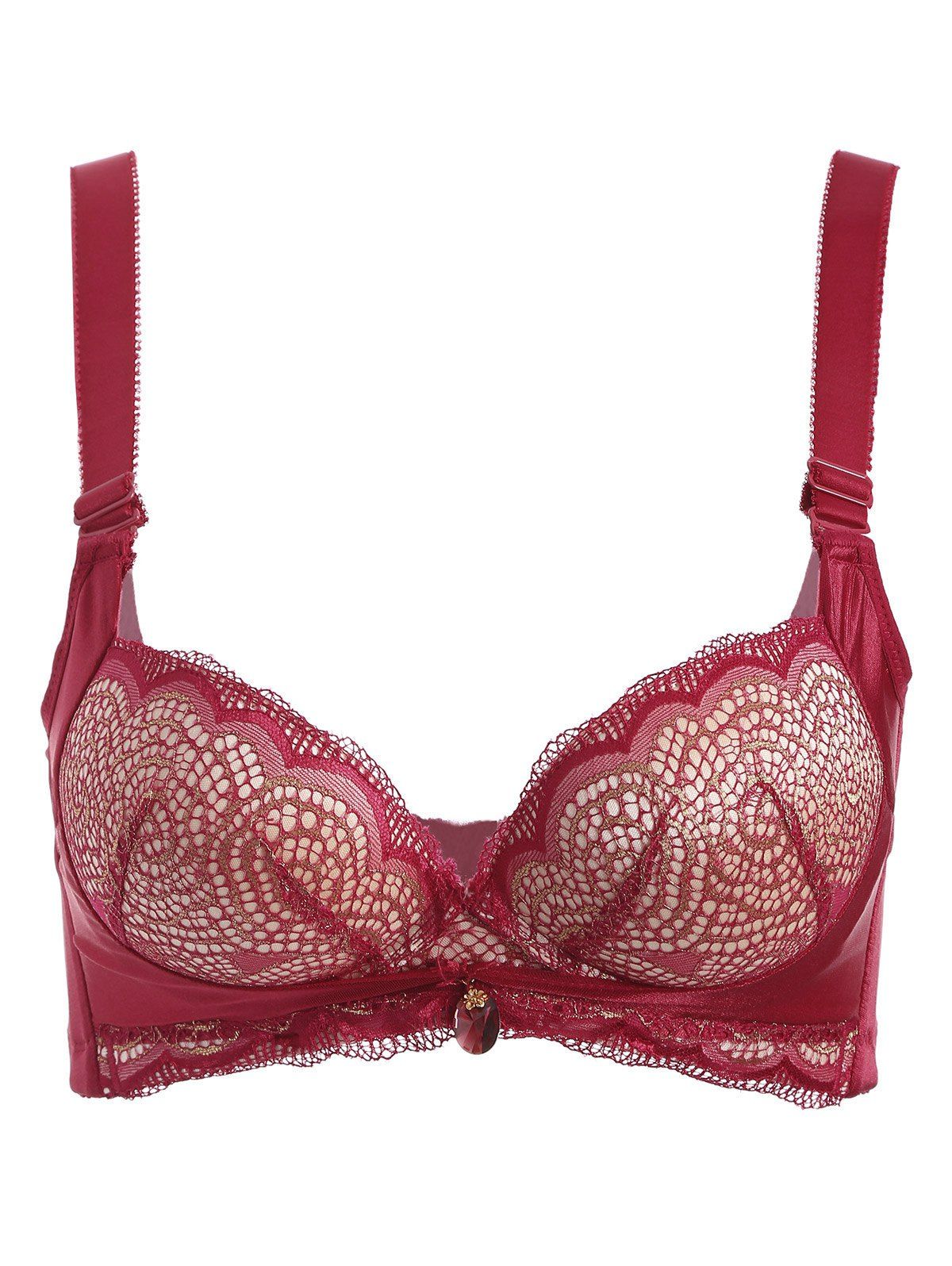 

Gathered Lace Spliced Thick Bra, Red