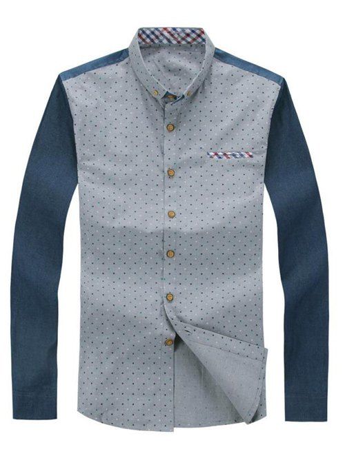 

Polka Dot Printed Color Block Long Sleeve Shirt, Gray