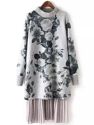 Casual manches longues Floral Print Sweater Dress - Gris S