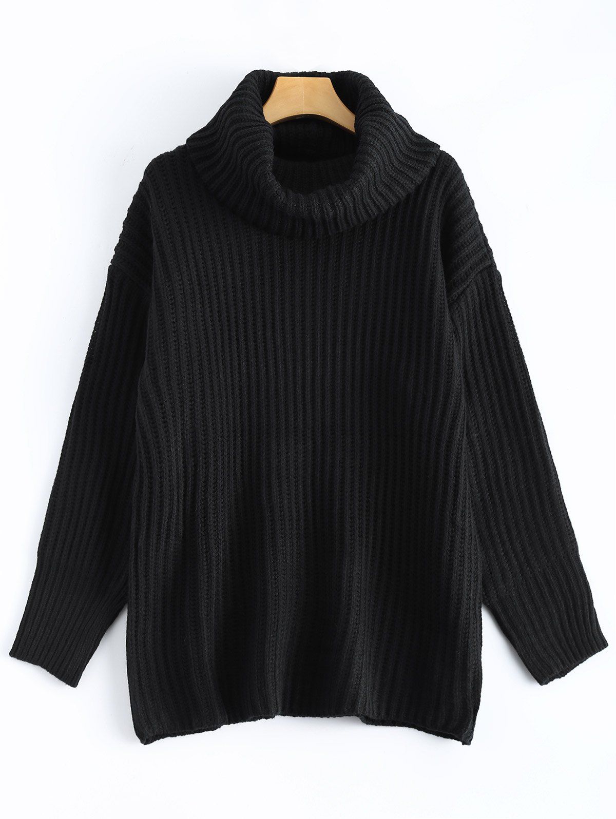 

Drop Shoulder Turtleneck Chunky Sweater, Black