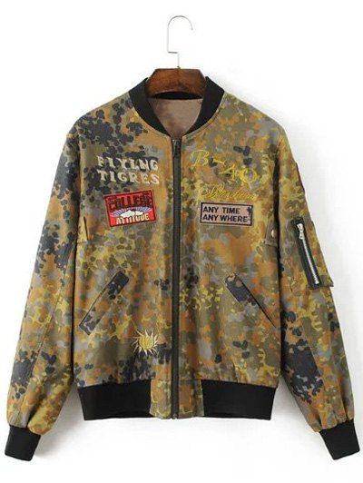 

Letter Patched Camouflage Jacket