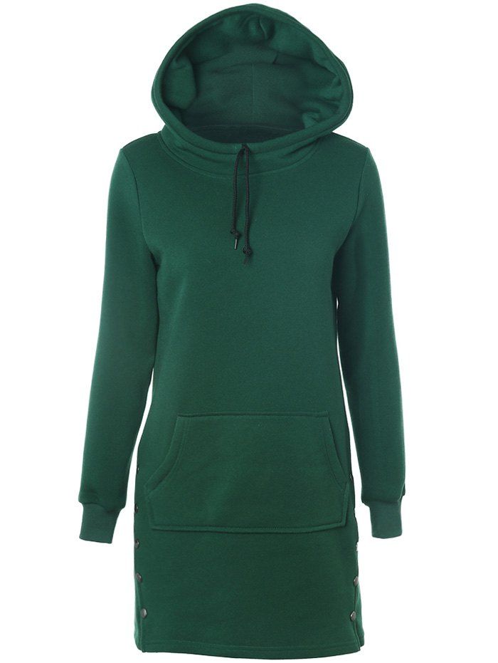 [33% OFF] 2021 Drawstring Side-Buttoned Hoodie In GREEN | DressLily