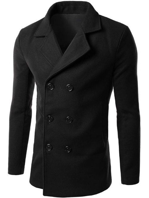 

Lapel Collar Double Breasted Wool Blend Coat, Black