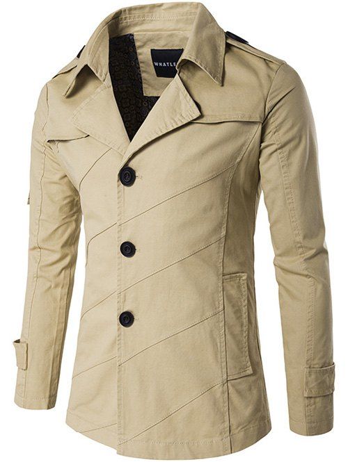 

Single Breasted Line Pattern Epaulet Design Coat, Khaki