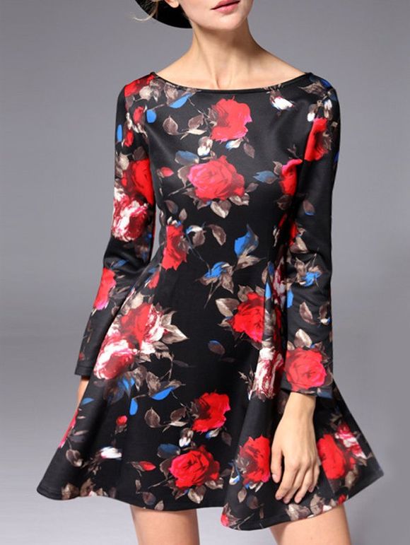 Mini-robe Fleur Rose taille haute - Noir S