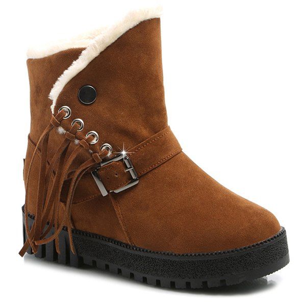 

Fringe Buckle Platform Snow Boots, Brown