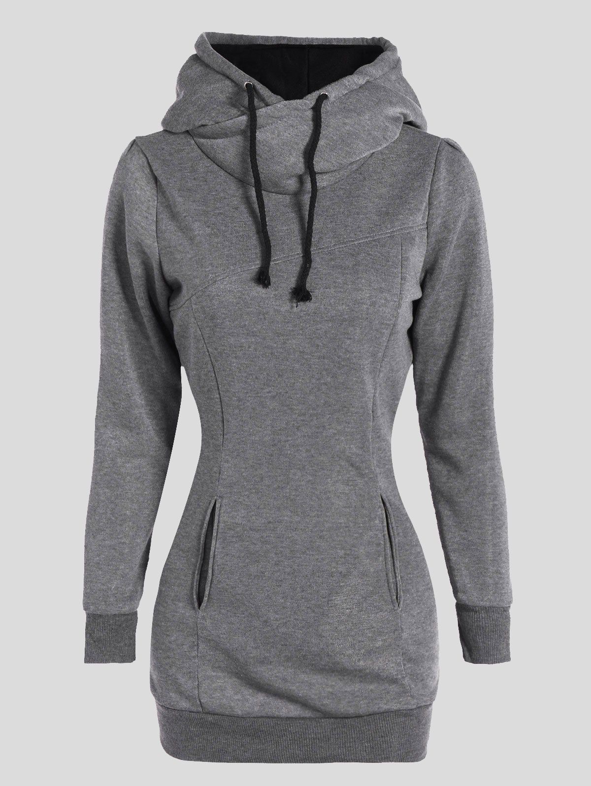 

Slimming Pullover Pockets Design Hoodie, Gray