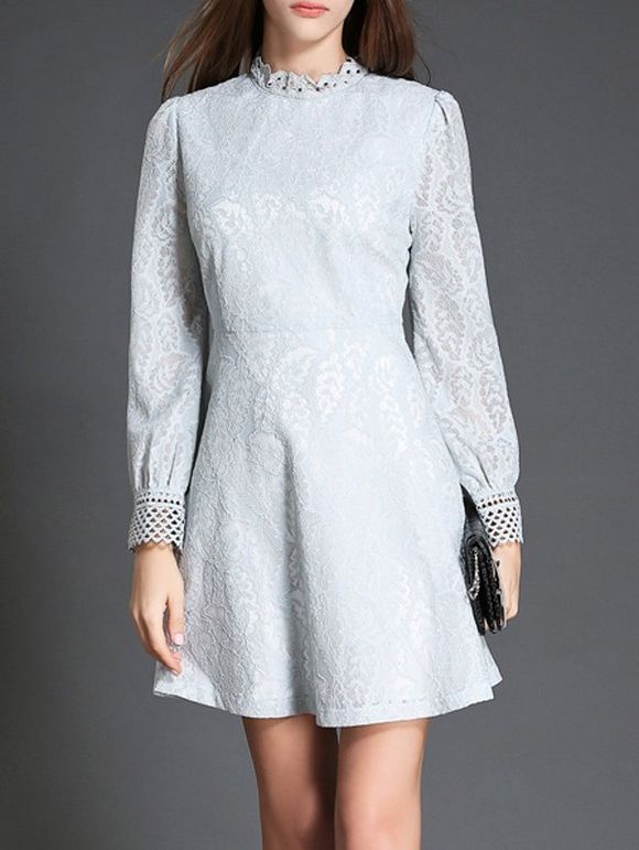 Crochet bordure en dentelle Une robe de ligne - Bleu gris S