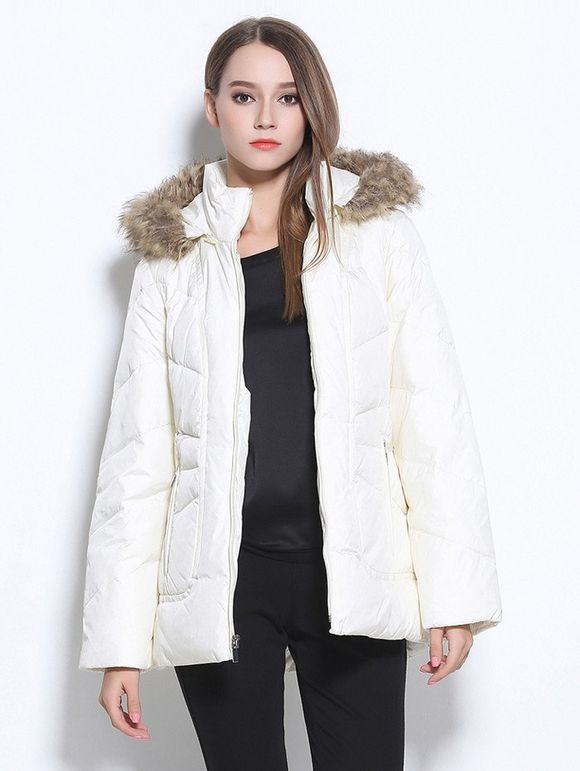 Manteau en fausse fourrure à capuchon de poche design - Blanc L
