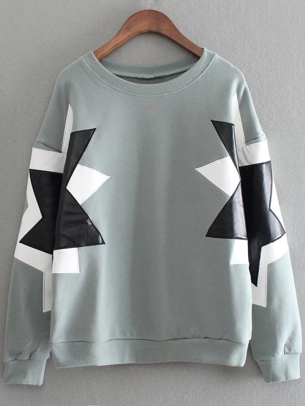 

Loose Star PU Spliced Sweatshirt, Light green