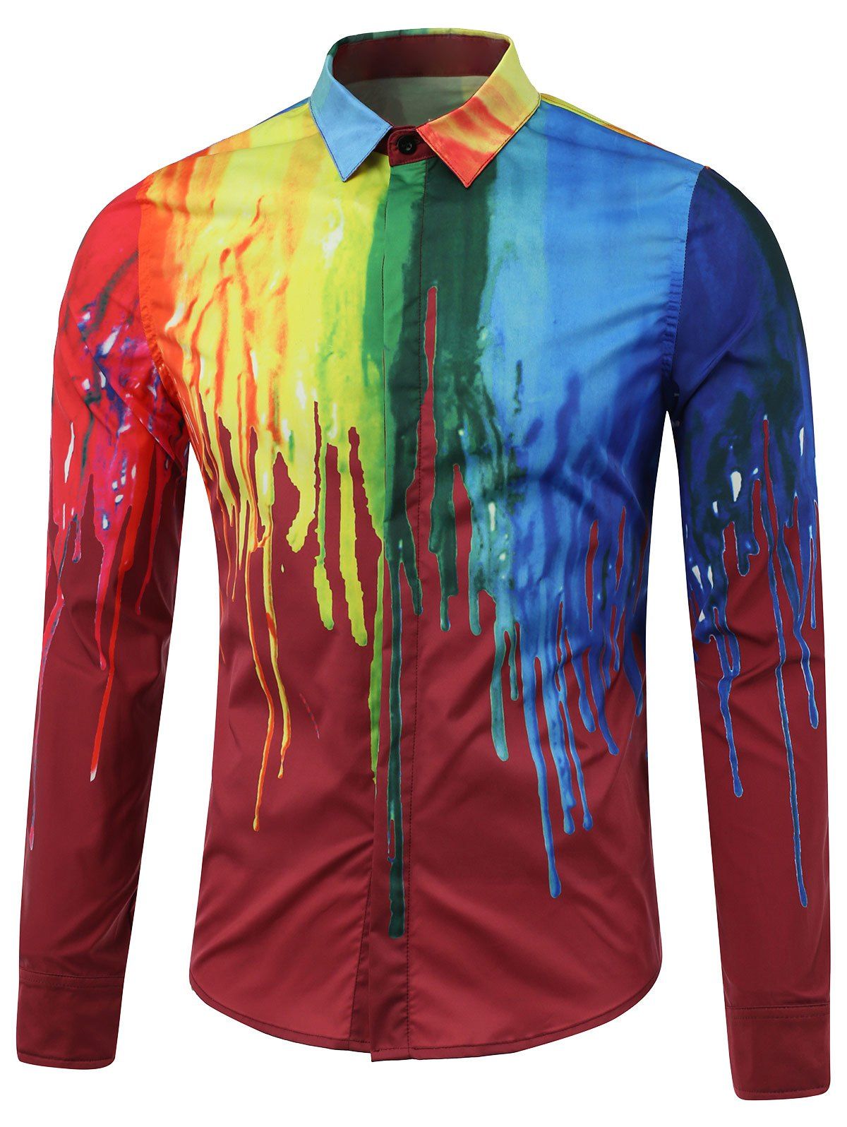 [41% OFF] 2021 Covered Button Front Colorful Paint Dripping Print Shirt ...