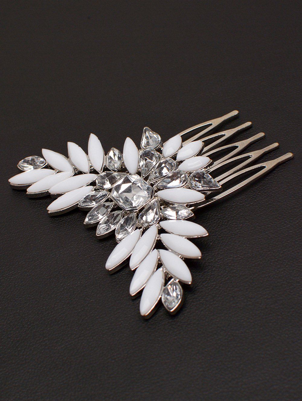 2018 Enamel Rhinestone Floral Hair Comb WHITE In Hair Accessories