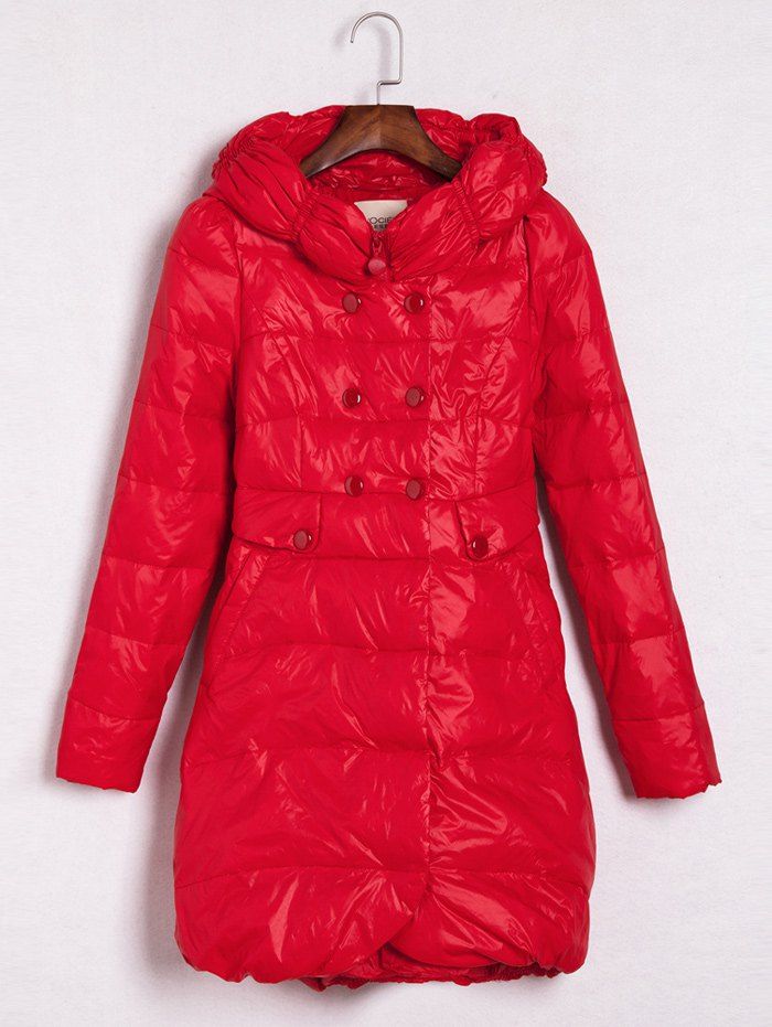 

Hooded Double-Breasted Coat, Red
