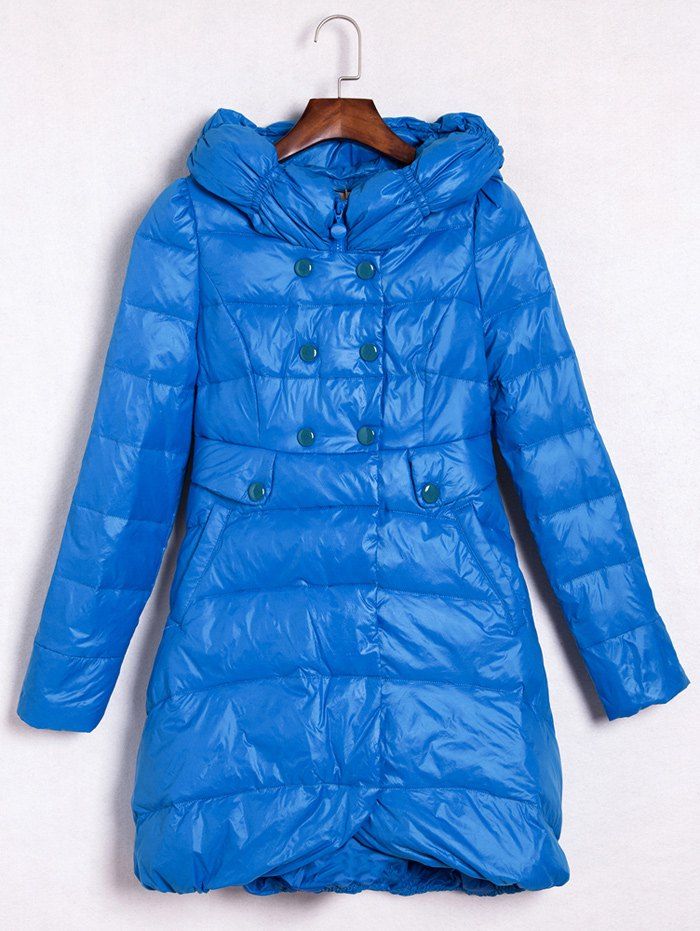 

Hooded Double-Breasted Coat, Blue