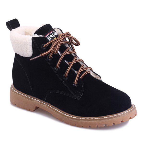 

Faux Shearling Lace-Up Suede Short Boots, Black