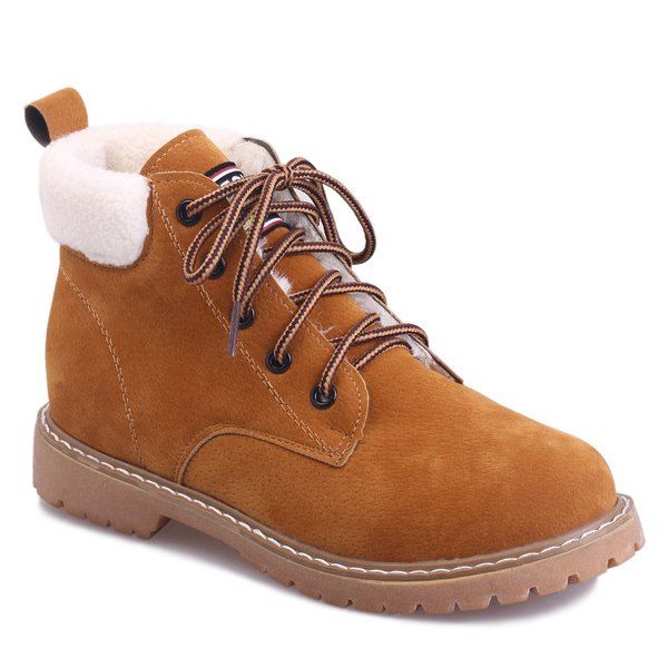 

Faux Shearling Lace-Up Suede Short Boots, Light brown