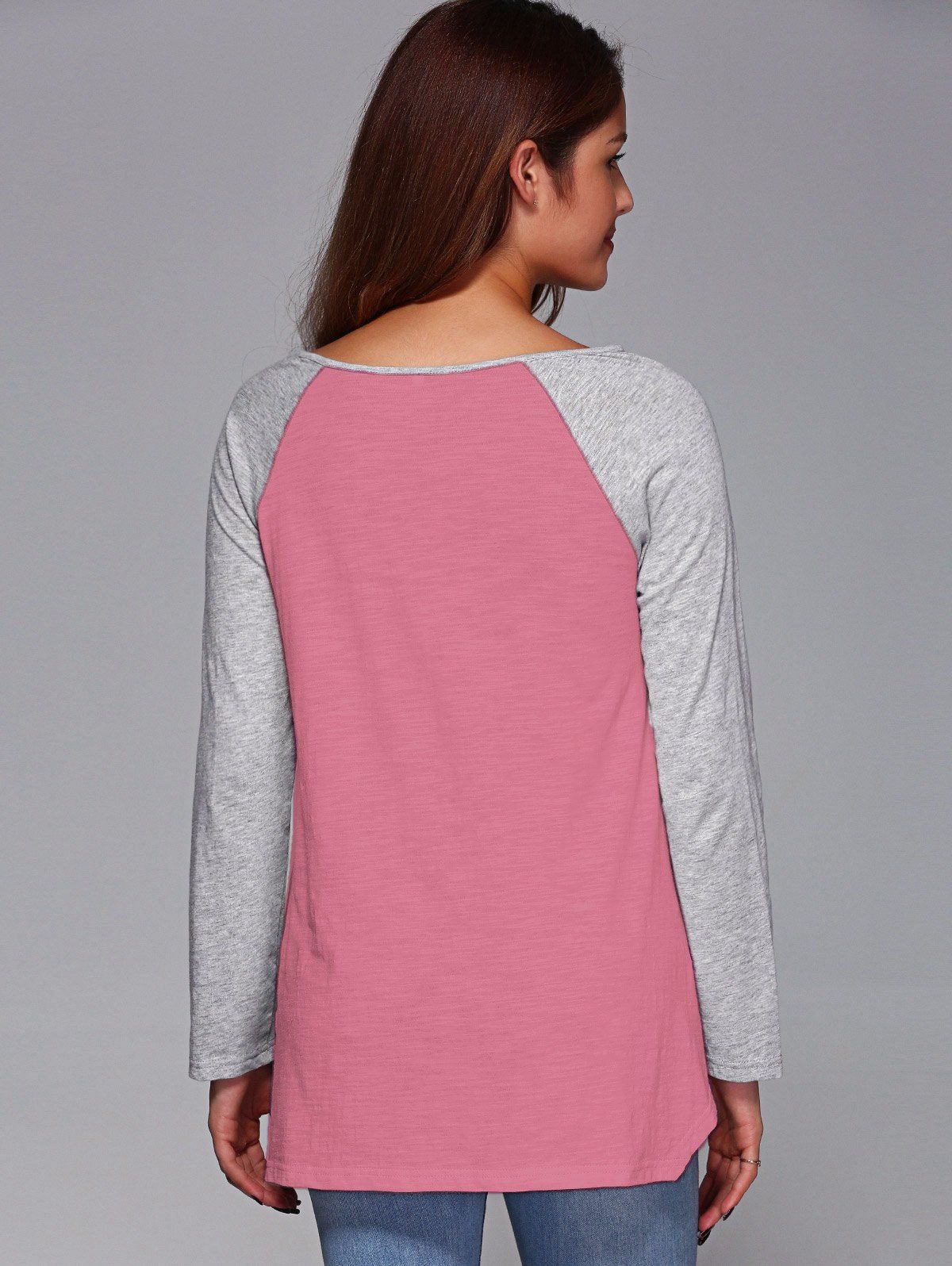 2018 Raglan Sleeve Asymmetrical T Shirt Pink L In Long Sleeves Online Store Best Suede Skirt 
