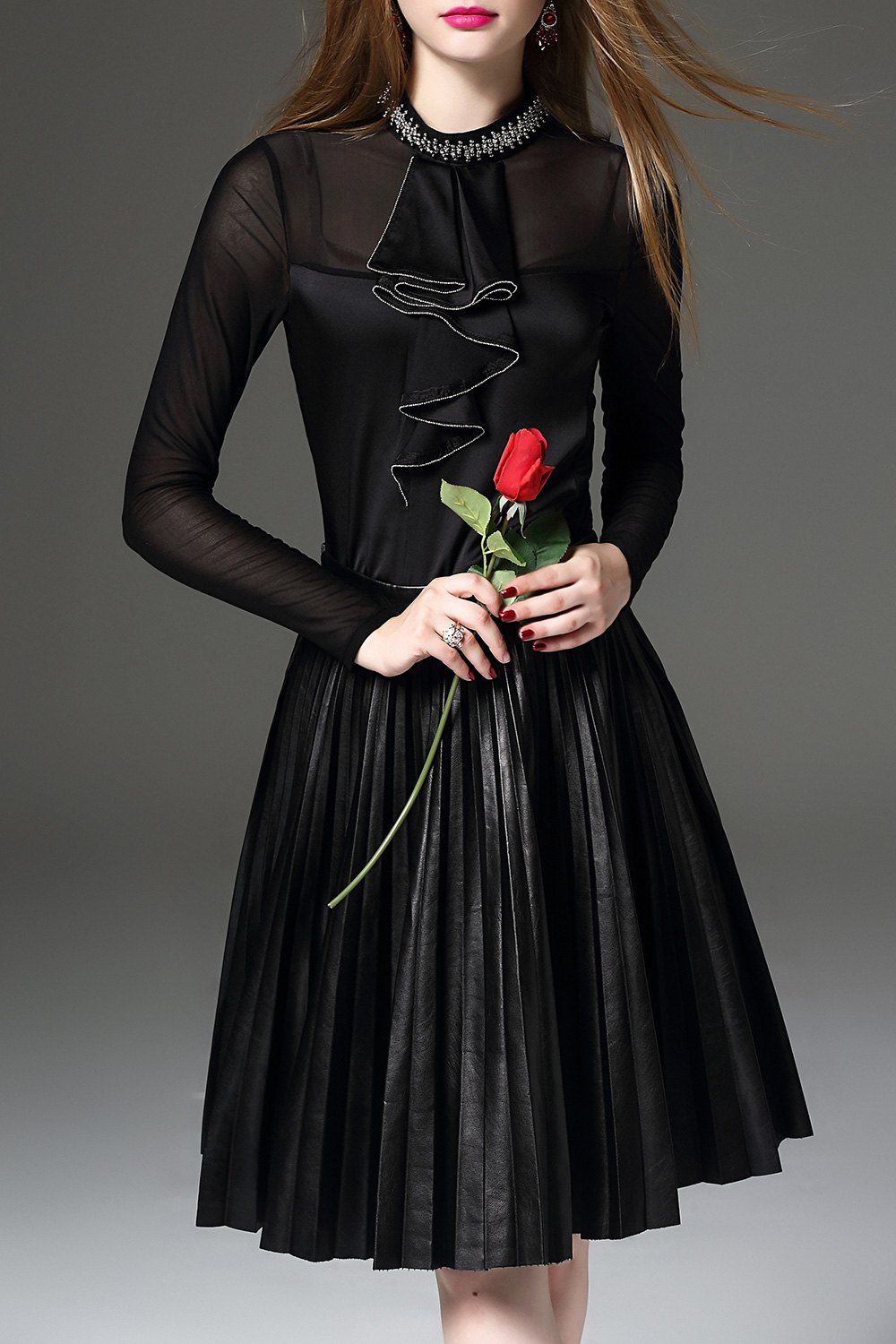 

Jabot Collar Long Sleeve Blouse, Black
