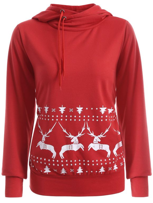 Elk Imprimer Sweat à capuche de Noël - Rouge XL
