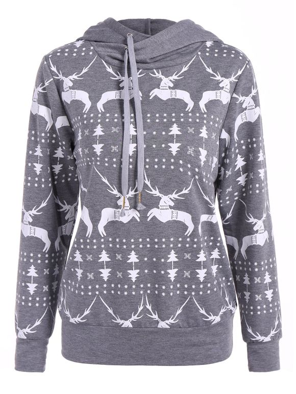 Manches longues Elk Imprimer Sweat à capuche de Noël - Gris XL