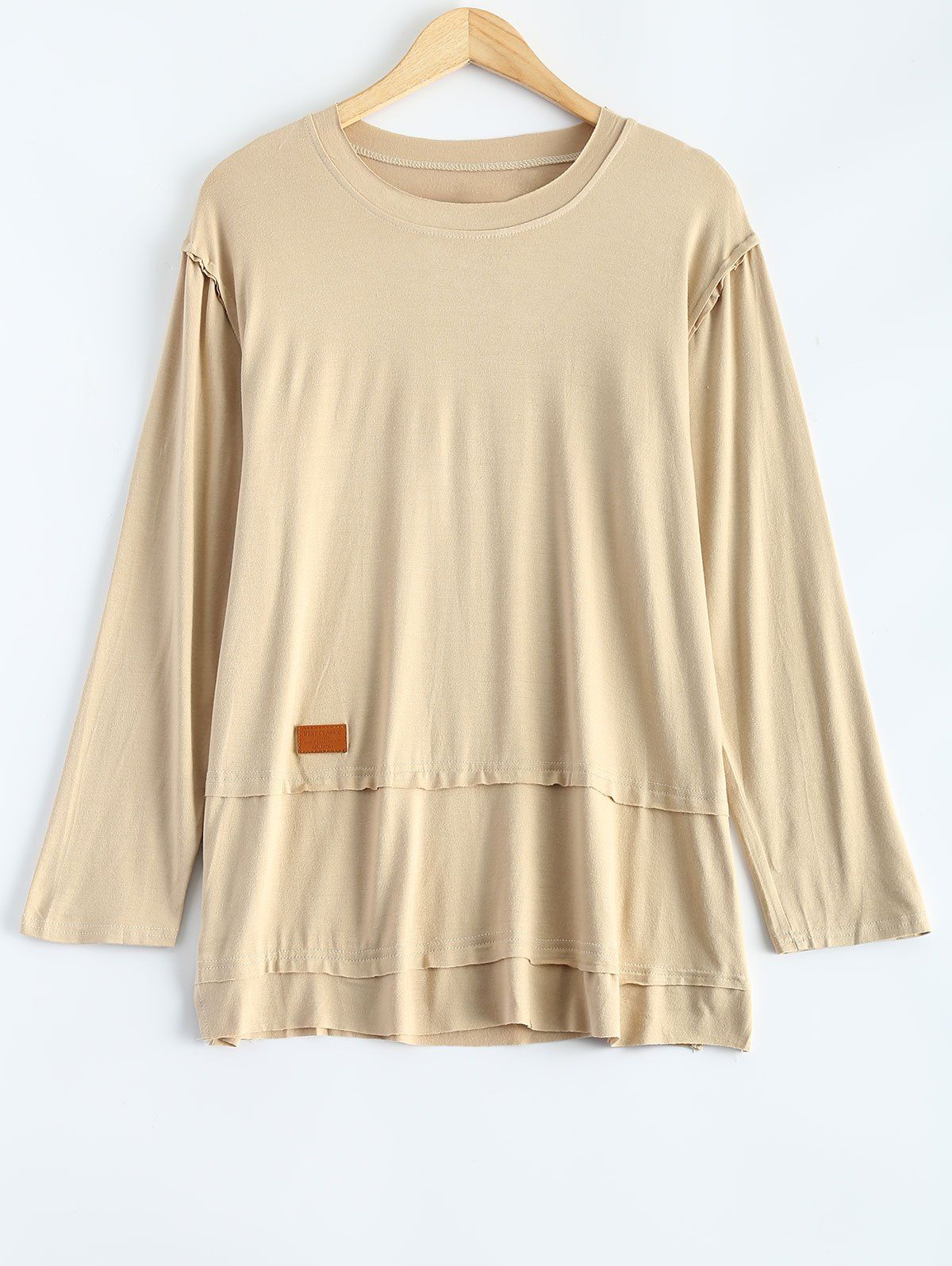 

Plus Size Loose Slit Long Sleeve T-Shirt, Khaki