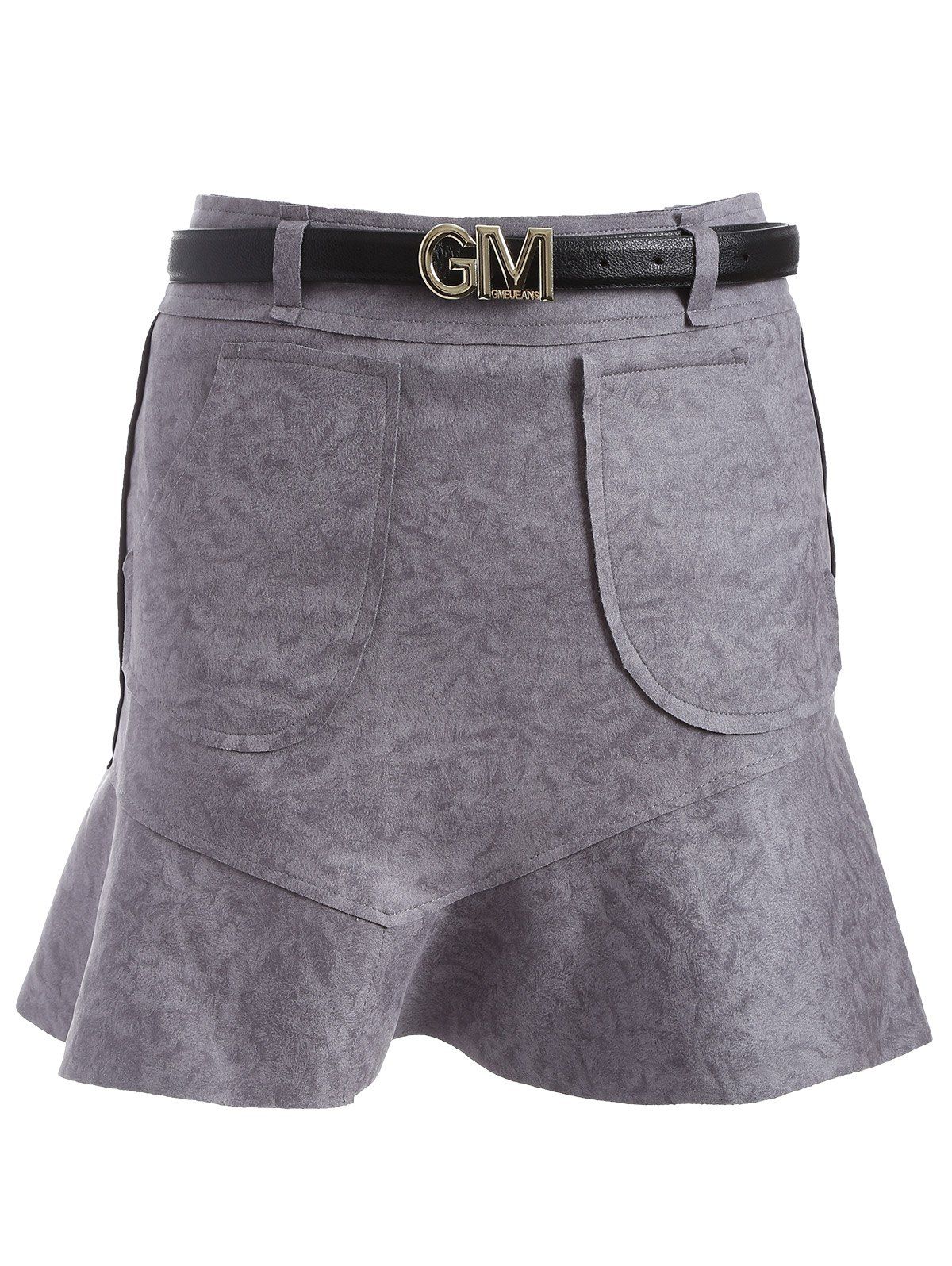 

Flounced Skirt with Pockets, Gray