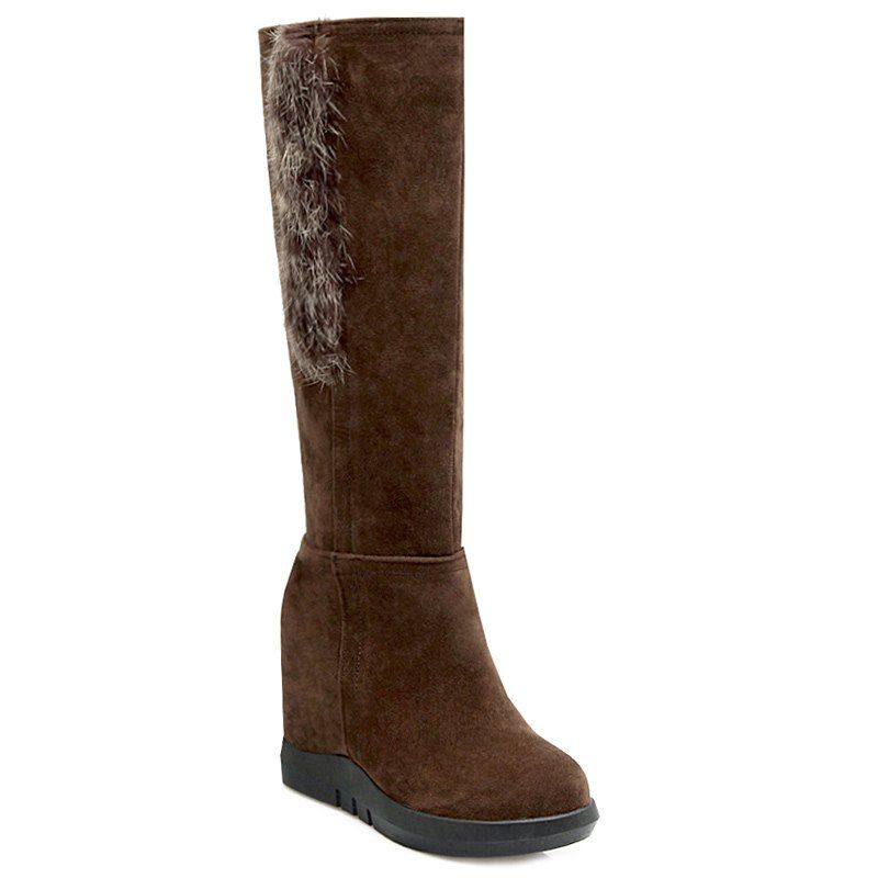 

Hidden Wedge Faux Fur Knee-High Boots, Deep brown