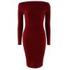 Robe Skinny en Tricot Côtelée à Épaules Dénudées - Rouge vineux M