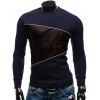 Crew Neck Color Block PU-cuir Splicing design Sweatshirt - Cadetblue L