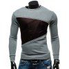 Crew Neck Color Block PU-cuir Splicing design Sweatshirt - Gris M