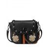 Chains Beaded Floral Embroidery Crossbody Bag - BLACK 
