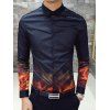 Chemise moulante imprimée de flamme ,à manches longues ,col pointu - Noir 3XL