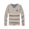 V-cou à manches longues Plaid Splicing Sweater - Beige L