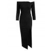 Off The Shoulder High Slit Plain Dress - BLACK L