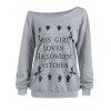 Skew Neck Lettre fantôme Imprimer Halloween Sweatshirt - Gris L