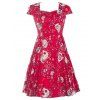 Skull Splicing Floral Print Dress - Rouge 2XL