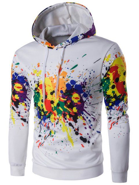 [41% OFF] 2019 Colorful Splatter Paint Long Sleeve Hoodie In WHITE ...