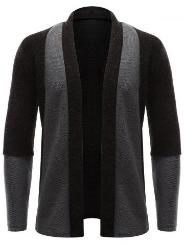 Turndown Collar Longline Color Block Cardigan