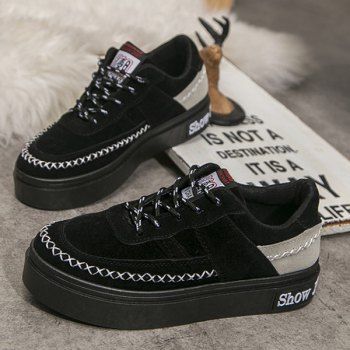Lace Up Stitching Suede Platform Shoes, BLACK in Platform | DressLily.com
