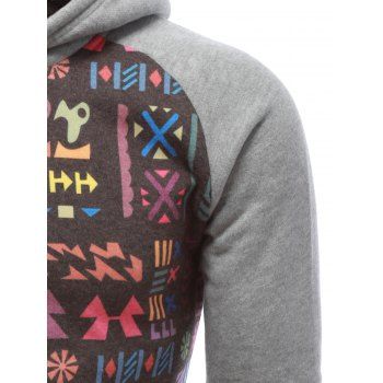 

Drawstring Tribal Print Raglan Sleeve Hoodie, Gray