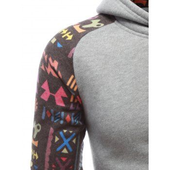 

Printed Kangaroo Pocket Raglan Sleeve Drawstring Hoodie, Gray