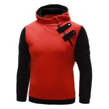 

Inclined Zipper Color Block Hooded Long Sleeves Men's Hoodie, Orange